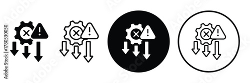 System Failure and Performance Decrease Icon Set. Performance Decline and Error Warning Symbol Pack.