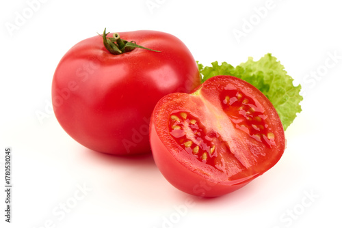 Ripe Tomatoes with Lettuce, isolated on white background