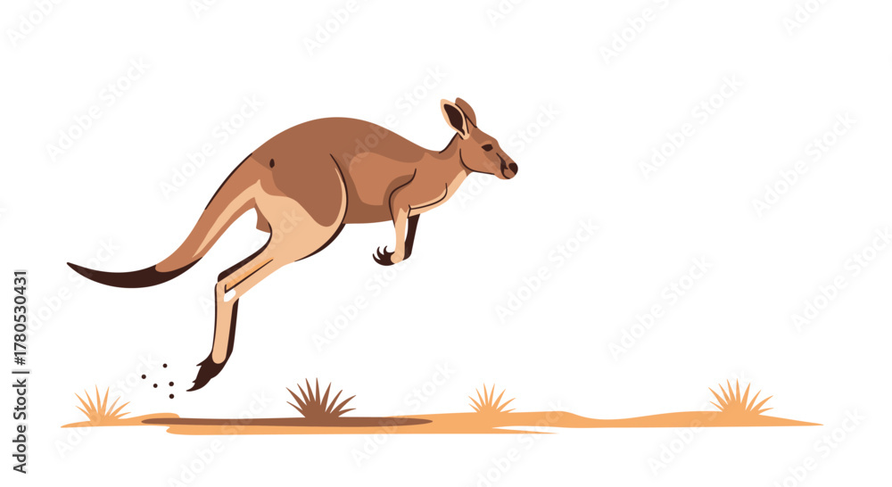 Fototapeta premium Dynamic kangaroo leaping gracefully across the outback landscape - perfect for travel, tourism, and nature-themed content in Australia today