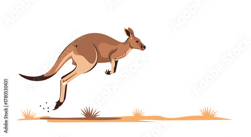 Dynamic kangaroo leaping gracefully across the outback landscape - perfect for travel, tourism, and nature-themed content in Australia today