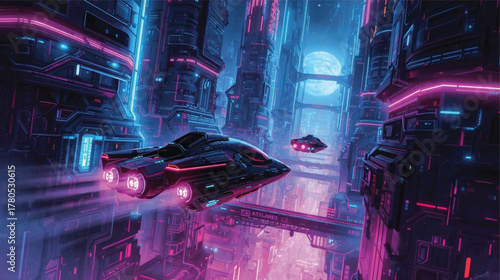 High-Tech Urban Skyline with Glowing Towers and Flying Drones.