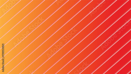 Vibrant diagonal gradient stripes in shades of orange and red create a dynamic background