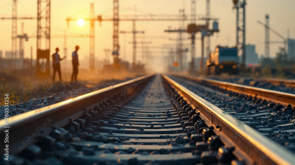 Fototapeta premium Ground-level view of railway construction site.