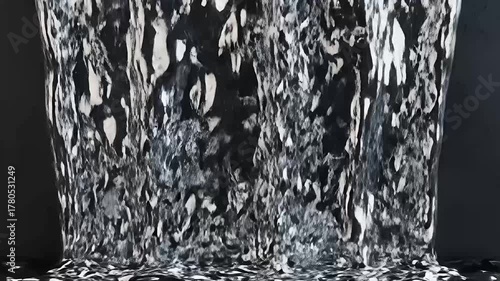 Dynamic Clear Water Flowing Down Like a Waterfall Against a Dark Background