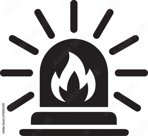 Emergency siren light silhouette top view with radial beam effect, alert warning concept.