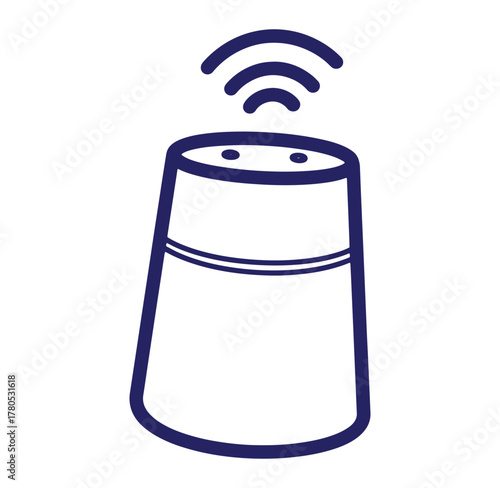 Simple vector illustration of a smart speaker with wi-fi signal for digital communication