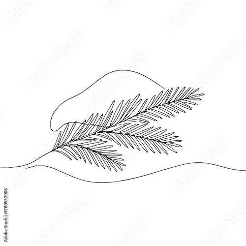 Spruce branches under the snow Winter Weather outline / minimal linear vector