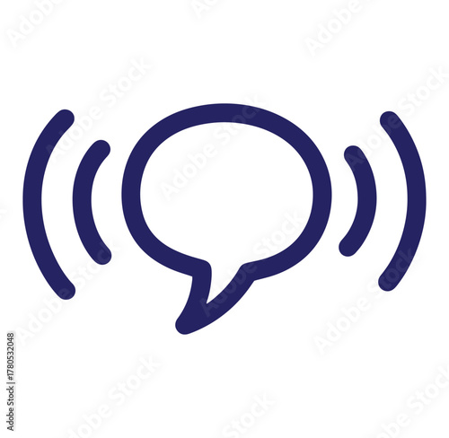 Simple vector illustration of a speech bubble icon with broadcast sound waves