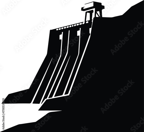 Silhouette vector hydroelectric dam black and white minimal Illustrator