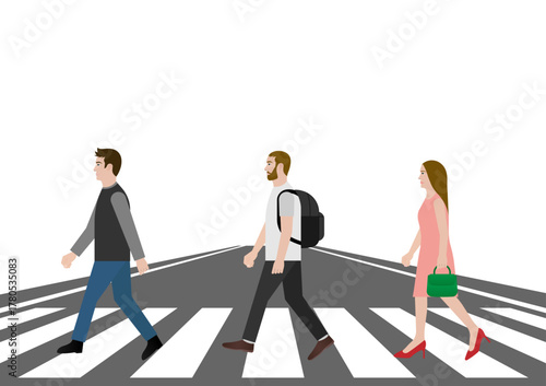 People Walking across Crosswalk in the City. Crosswalk. Pedestrian Crossing Road. Zebra Crossing. Vector Illustration. 