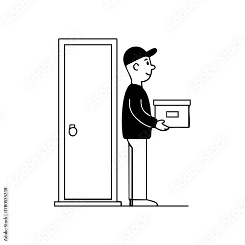 Courier leaving a small package at a doorstep, representing home delivery, e-commerce logistics, and contactless parcel drop-off.