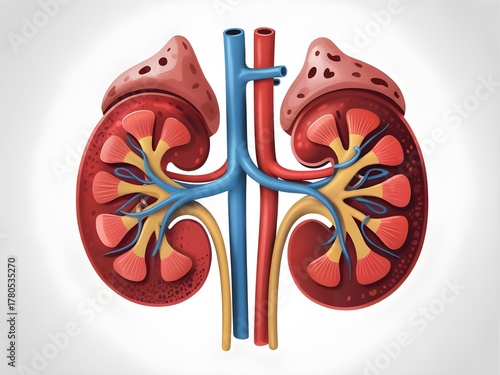 Realistic Medical Visualization of Kidney Structure and Function in Cross Section