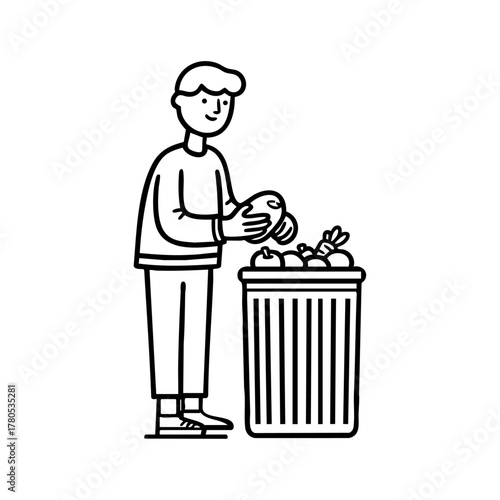 Person composting leftover vegetables and fruits, promoting sustainable waste management and eco-friendly lifestyle.