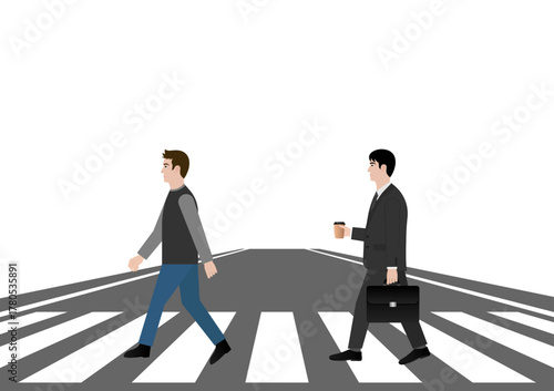 People Walking across Crosswalk in the City. Crosswalk. Pedestrian Crossing Road. Zebra Crossing. Vector Illustration. 