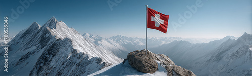 Swiss Flag in the Alpine Ma...