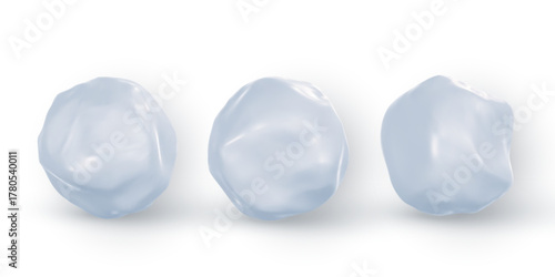 Snowball Winter Element With Realistic Soft Texture In Three Variations On White Background For Seasonal Designs, Holiday Graphics And Creative Projects, Vector Illustration