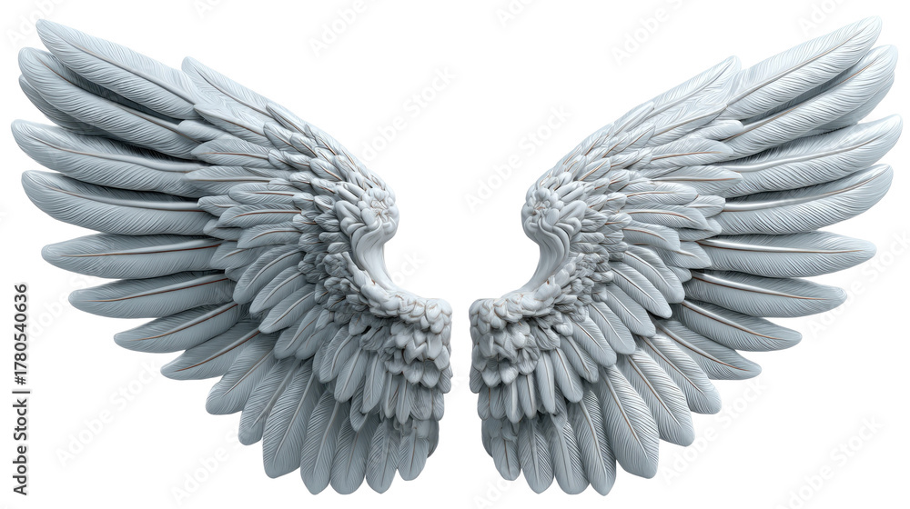 Fototapeta premium Ethereal Wings: Intricate sculpted wings, rendered with stunning detail, radiate an aura of grace and freedom, inviting contemplation and wonder.