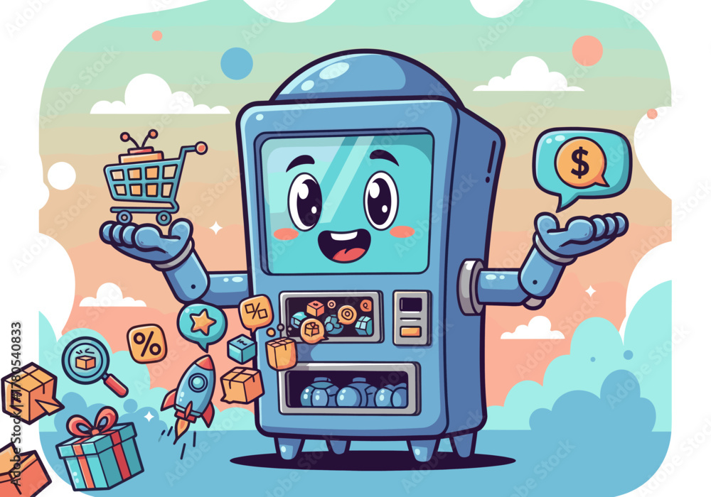 Naklejka premium Retro Arcade Machine Mascot Character Logo