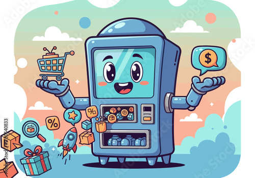 Retro Arcade Machine Mascot Character Logo