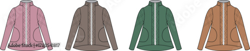 Four Color Fleece Jacket Mockups Pink, Brown, Green and Orange