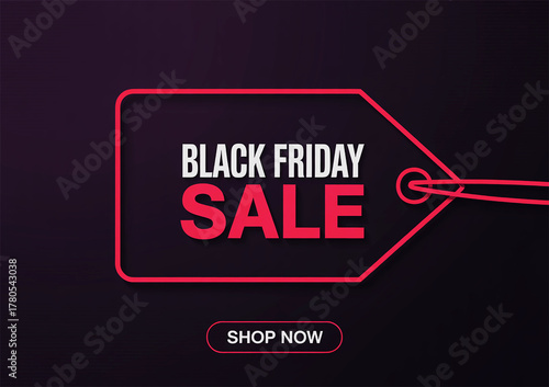 Modern Black Friday neon sale tag banner with glowing outline for web advertising