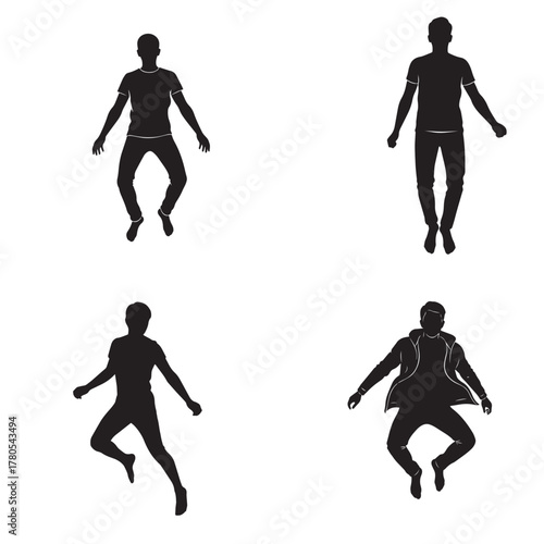 Silhouettes of People Jumping in Dynamic Poses on White Background