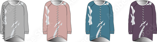 Fashion illustrations of women's sweaters in various color options for apparel design and style