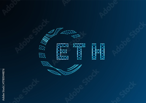 ETH low poly letter logo vector design. ETH lower poly logo design. ETH unique low poly logo design.