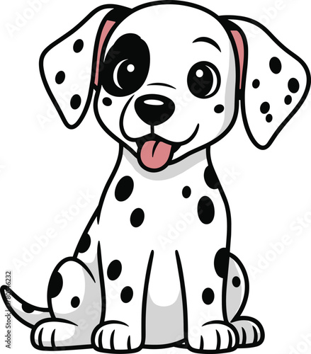 Cute cartoon dalmatian puppy sitting with tongue out