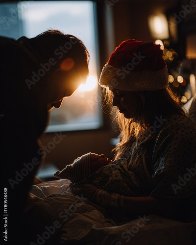 Holiday Maternity – Hospital Newborn Family – Christmas Light Support