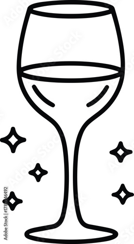 Black outline of a wine glass with sparkling stars