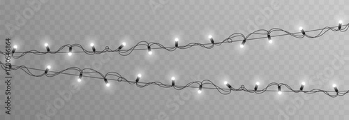 Horizontal White String Lights Garland Transparent Overlay, White Christmas Fairy Lights String—Holiday Border Decoration 