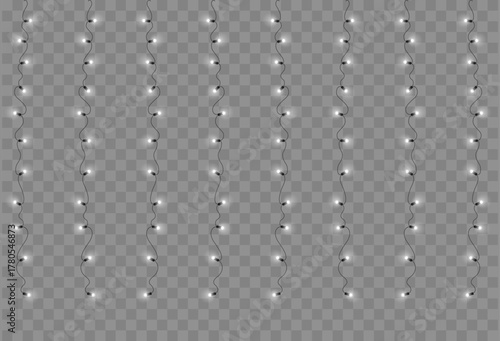 Vertical White Christmas String Lights Curtain Overlay Transparent, White Lights Garland—Hanging Christmas String Illumination