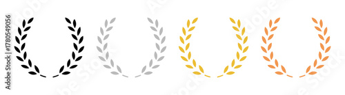 Gold, silver, bronze laurel wreath award set on transparent background