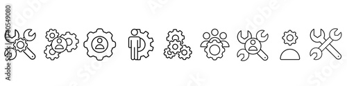 Adobe Illustrator AWorkshop icon vector set. Developer illustration sign collection. Engineering symbol. Teamwork web icons. Containing repair, service center, team building, coaching, meeting and mor