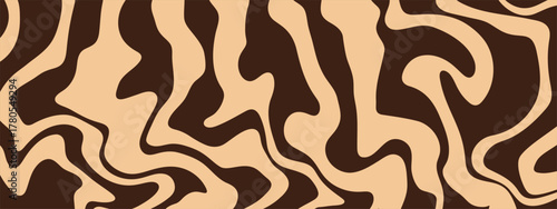 Brown swirl pattern with chocolate cream texture and flowing wave vector bg. Abstract coffee background shows candy melt effect for sweet marble art design.