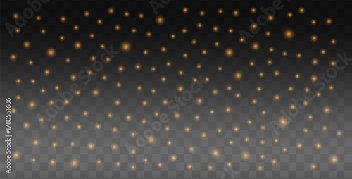 Stardust confetti light effect with gold sparkles. Gold dust in png format sparkles beautifully on a transparent background. Christmas shining dust background. Vetor effect.