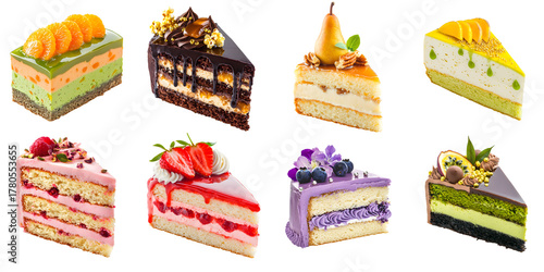 Set of unusual chocolate pieces with different flavors, isolated on a transparent background PNG