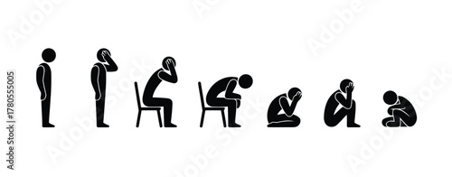 Progression of Emotional Breakdown Standing, Sitting, Kneeling in Despair and Depression