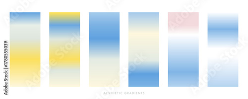 A set of abstract blue sky gradient backgrounds. Light blue, pale pink and yellow color gradation. vector. Pastel gradients of sky. Blurred light fuzz colorful bg. Vector soft vetical backdrop pack