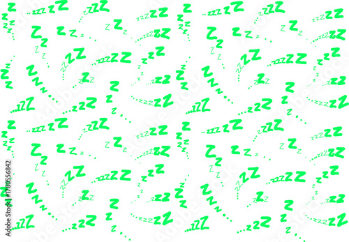 Seamless green “Zzz” sleep pattern on a white background, symbolizing rest and dreaming. Perfect for pajamas, bedding, nursery decor, and cute relaxing designs.
