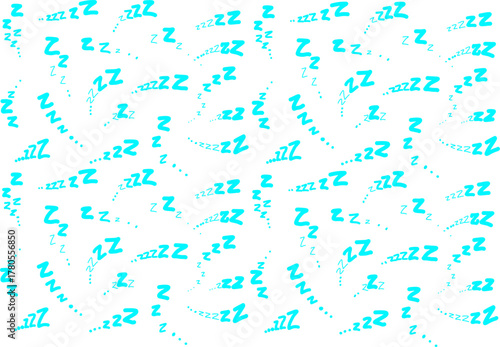 Seamless blue “Zzz” sleep pattern on a white background, symbolizing rest and dreaming. Perfect for pajamas, bedding, nursery decor, and cute relaxing designs.
