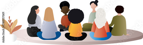 Diverse people sitting in circle discussing support issues