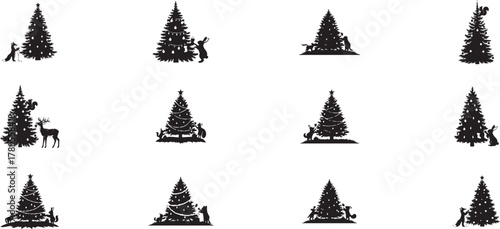 Christmas tree silhouettes with woodland animals Vector
