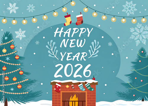 Happy new year 2026 greeting card design