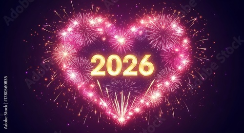 Wallpaper Mural Stylish Golden and Colofrul Theme Happy New Year 2026 Celebration. Happy new year 2026  with shiny balloons and bright Frireworks dark blue background.
 Torontodigital.ca