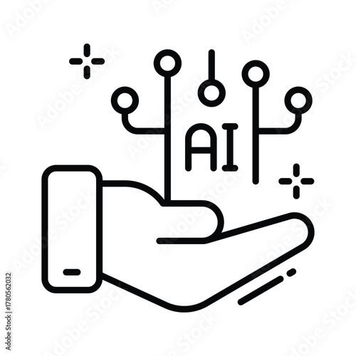 Hand holding digital AI circuit symbolizing smart technology connection, ready to use icon