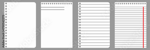  Blank pages of school notebook vector . Lined , checkered , math sheets of white paper. paper grid square graph line texture of note book blank.