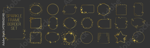 Luxury gold sparkle frame border with stars elegant decorative element on transparent background