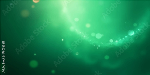 Bright underwater abstract green background with light bubbles and bokeh texture
